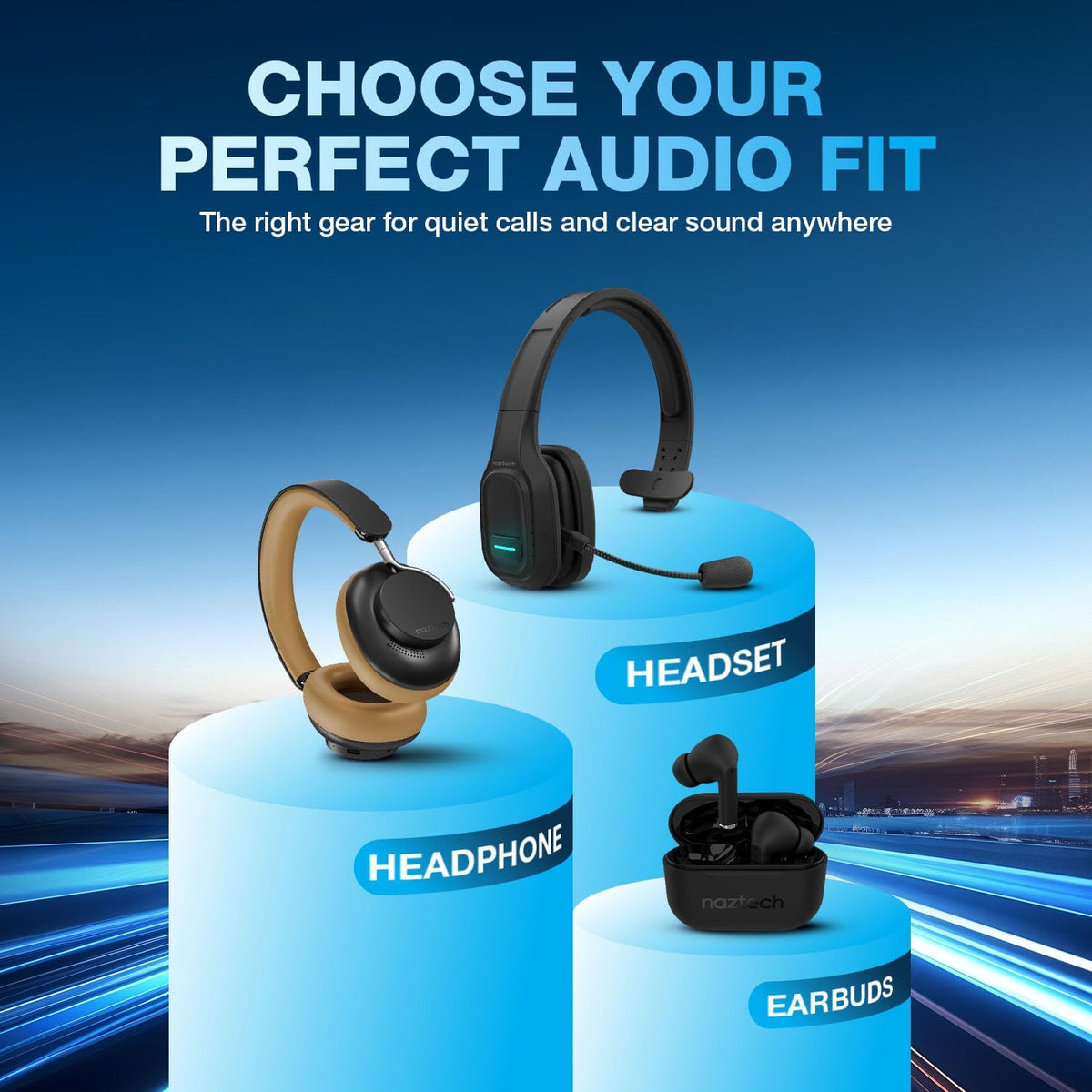 Trucker Bluetooth Headset with Microphone - Wireless Headset with Mic and Noise Canceling Technology, Adjustable Headband, for Truck Drivers, Home Office, Work and Driving