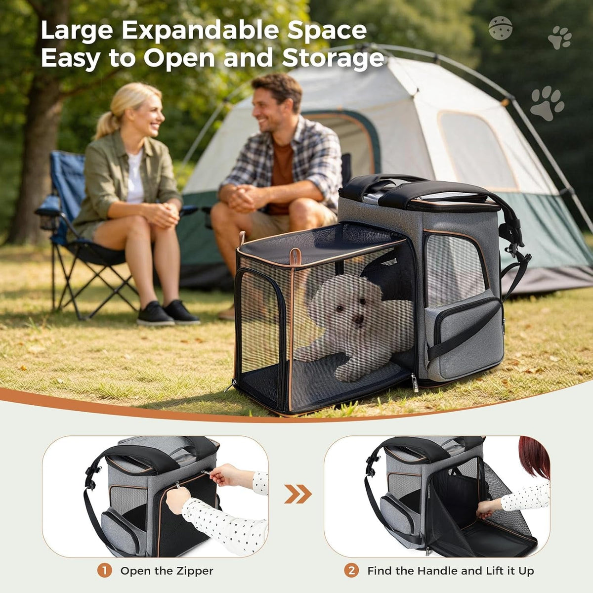 Large Cat Backpack Expandable Pet Carrier Backpack,  Dog Backpack Carrier for Small Dogs and Medium Cats, Grey