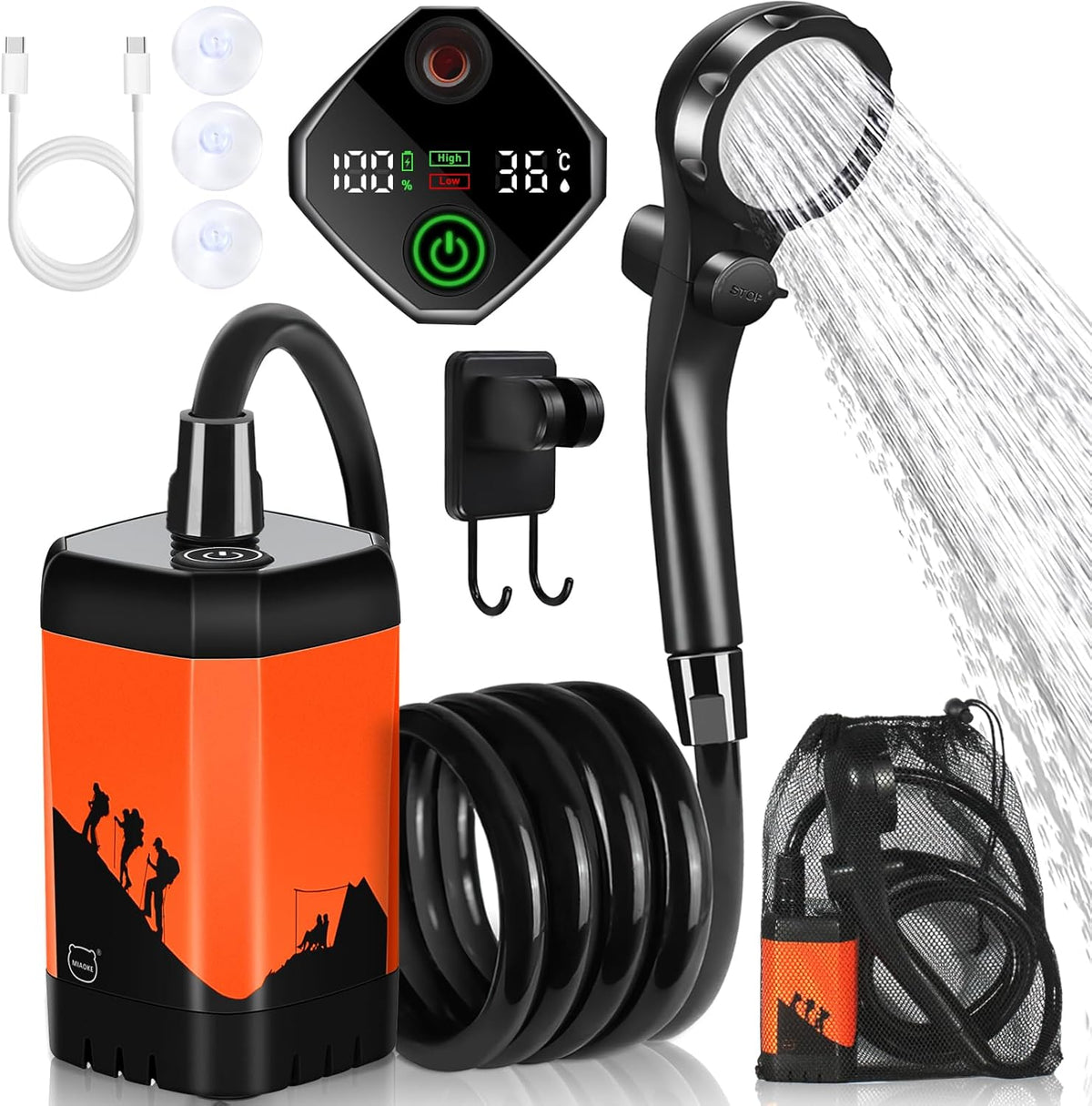 7800Mah Upgrade Portable Camping Shower with Digital Display & Temperature