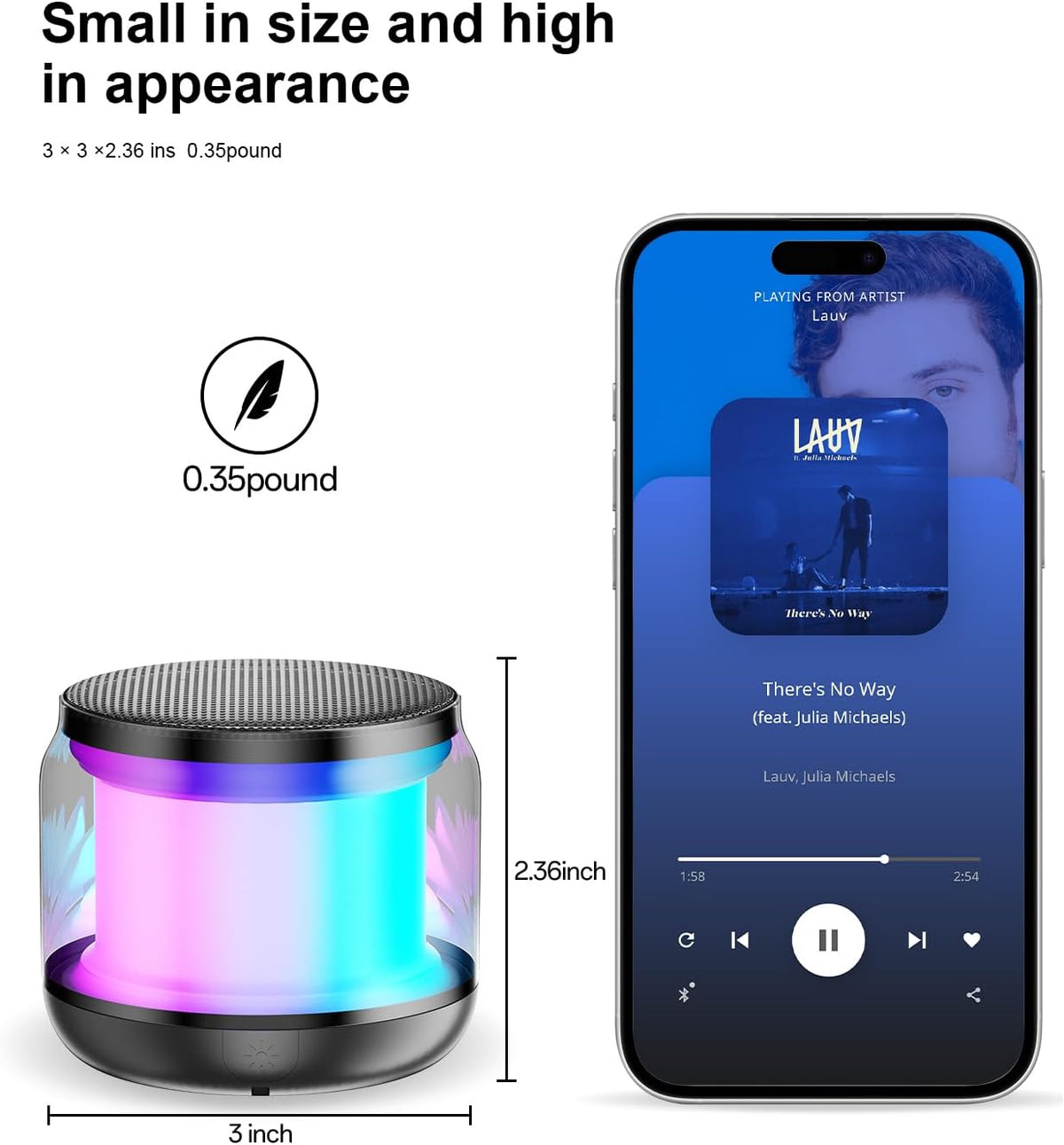 Mini Portable Bluetooth Speaker, TWS Pairing Bass LED Lights, Rechargeable | Long Playtime, Stereo Sound, BT 5.3, Home & Outdoor, AUX Input, TF Card, Lanyard, Christmas Birthday Gifts for Men Women Kids