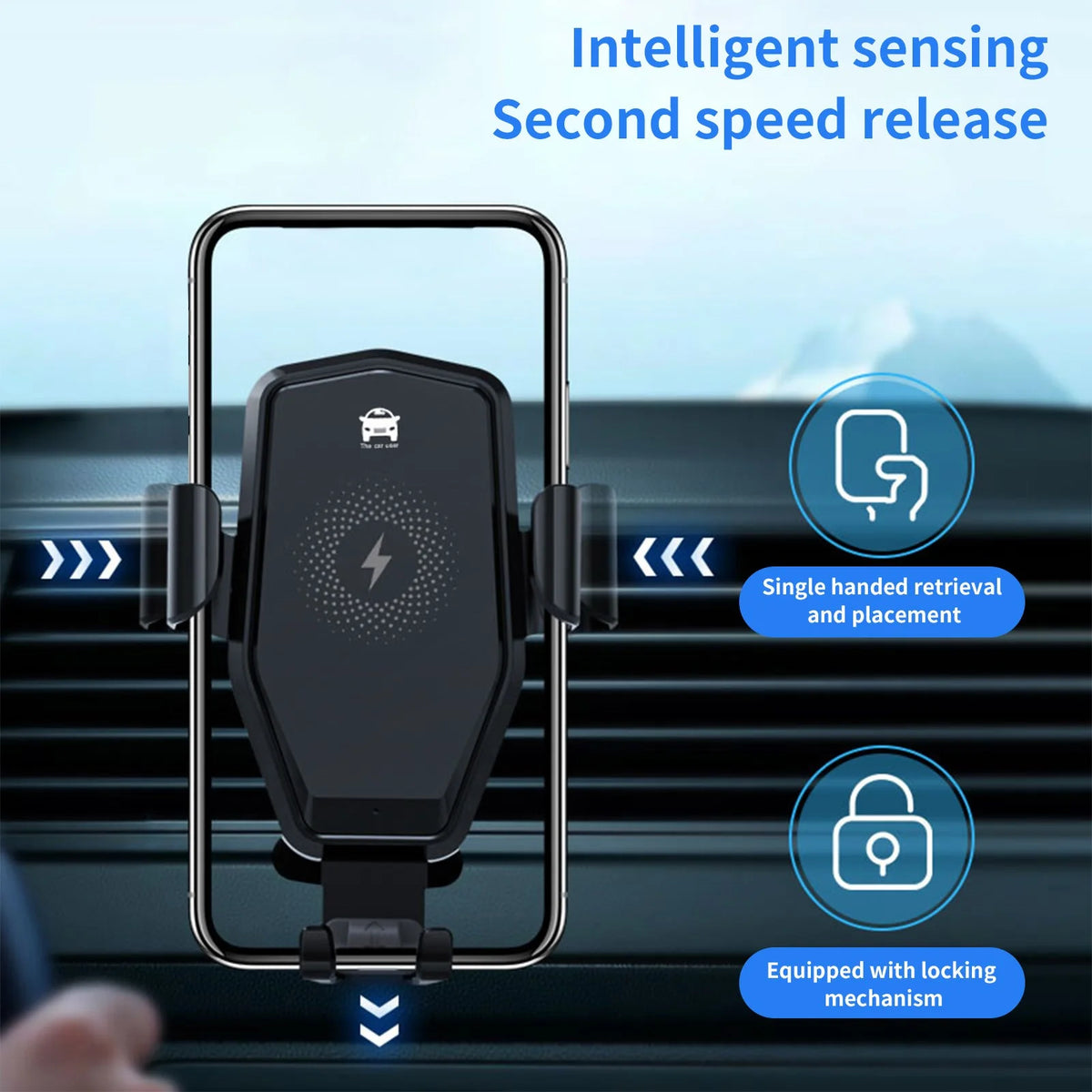 15W Fast Wireless Car Charger with Type-C Interface, Automatic Clamping Air Vent Phone Mount Holder, 360° Adjustable Rotation Car Navigation Charger for Iphone Samsung Android