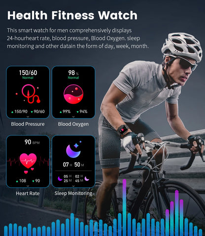 Outdoor Sports Fitness Smartwatch for Men 1.96 Inch Screen Bluetooth Calling Waterproof Watches Blood Oxygen Reloj Hombre