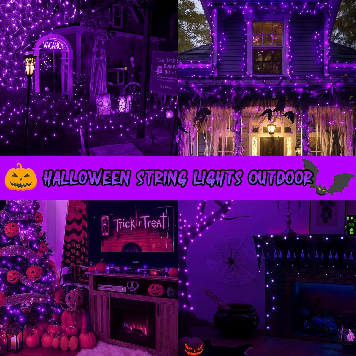 200 LED Connectable String Lights, 66FT Christmas Lights Outdoor Indoor | Purple, 13 Modes, Timer, Clear Wire Waterproof Twinkle Fairy Lights Plug in for Halloween Bedroom Patio Xmas Tree Decor