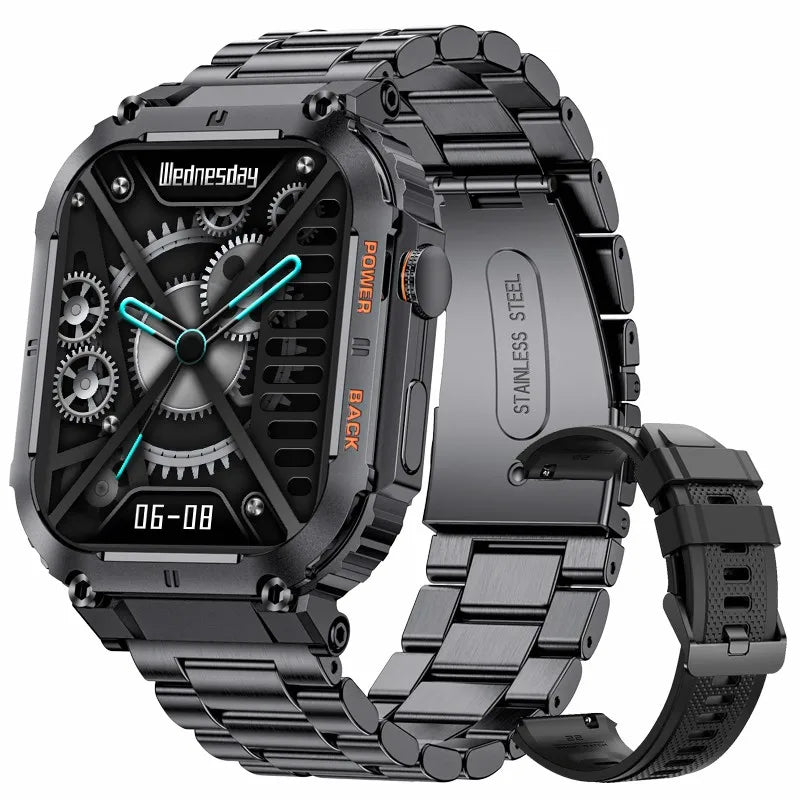 Outdoor Sports Fitness Smartwatch for Men 1.96 Inch Screen Bluetooth Calling Waterproof Watches Blood Oxygen Reloj Hombre