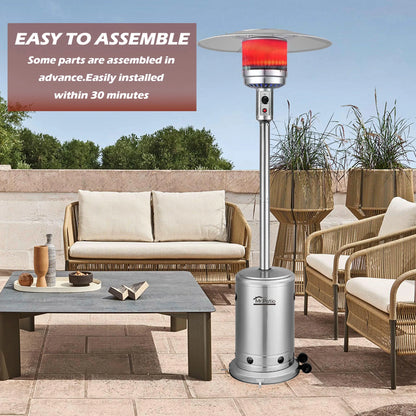 48,000 BTU Propane Patio Heater for Outdoor Use, round Table Outdoor Heater with Double-Layer Stainless Steel Burner, Wheels & Safety Shut-Off