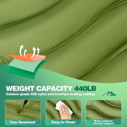 Ultralight Sleeping Pad for Camping, Camping Mat with Pillow | Built-In Foot Pump Inflatable Sleeping Pads Compact for Camping Backpacking Hiking Traveling Tent, Single, Green
