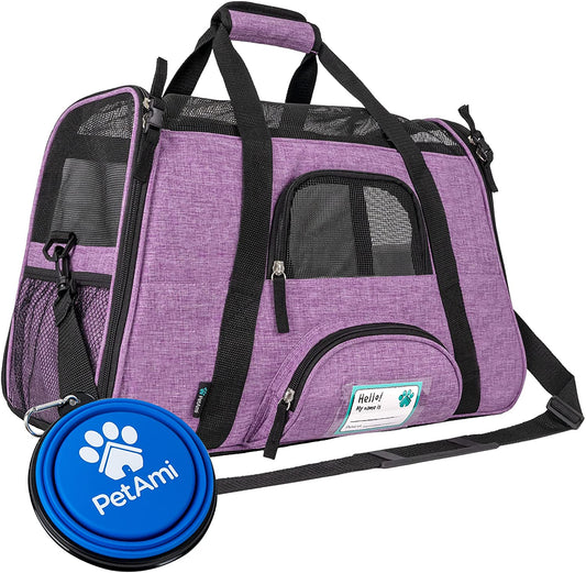 Airline Approved Pet Carrier Cats & Small Dogs, Small Heather Purple | Soft Sided TSA Travel Bag, Sherpa Bed, Breathable Mesh Ventilation, Collapsible Bowl, Fits under Seat, up to 18 Lbs