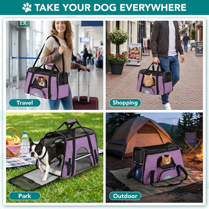 Airline Approved Pet Carrier Cats & Small Dogs, Small Heather Purple | Soft Sided TSA Travel Bag, Sherpa Bed, Breathable Mesh Ventilation, Collapsible Bowl, Fits under Seat, up to 18 Lbs