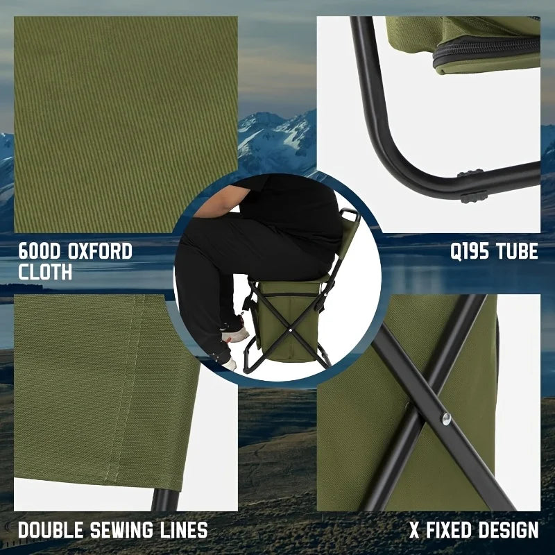 Green Large Portable Folding Camping Chair,Aluminum Alloy Bracket， Lightweight Backrest with Storage Bag, Heavy Duty Load Bearing Outdoor Seat for Camping, Hunting, Fishing, Hiking, Beach