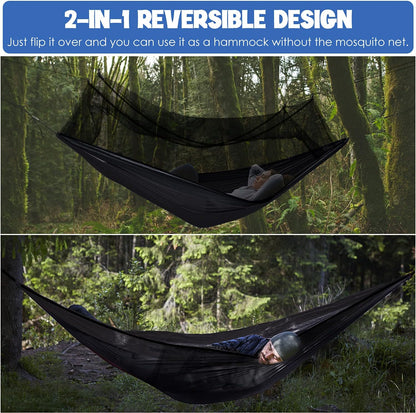 Camping Hammock - Camping Essentials, Double Hammock with Bug Net, Camping Gear Hammock for Outside, Hiking, and Travel (Gray)