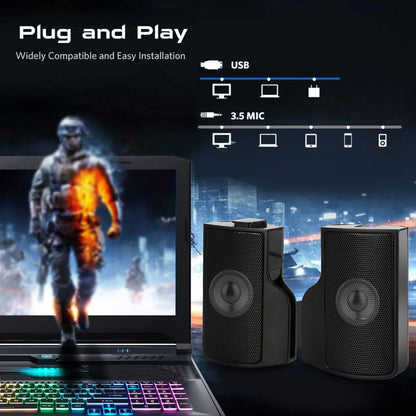 Computer Speakers for Laptop, Mini Clip-On Stereo Sound Bar USB Powered PC Speaker with Surround Bass, Volume Control, 3.5Mm Aux Wired Speaker for Desktop Monitor Notebook Tablets Smartphone