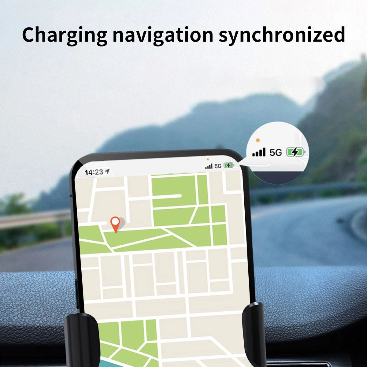 15W Fast Wireless Car Charger with Type-C Interface, Automatic Clamping Air Vent Phone Mount Holder, 360° Adjustable Rotation Car Navigation Charger for Iphone Samsung Android