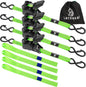 Retractable Ratchet Straps 4 Pack-1,500 Lbs Break Strength, Green | 1 in X 10 Ft Heavy Duty Retractable Ratchet Tie down Straps with S Hooks Set for Truck, Cargo Van, Trailer, Motorcycle