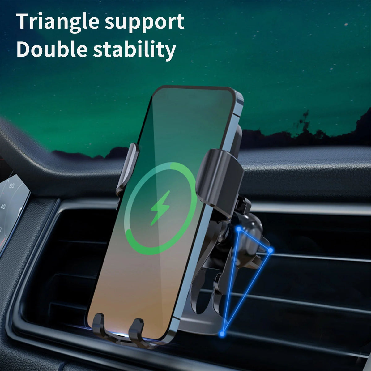15W Fast Wireless Car Charger with Type-C Interface, Automatic Clamping Air Vent Phone Mount Holder, 360° Adjustable Rotation Car Navigation Charger for Iphone Samsung Android