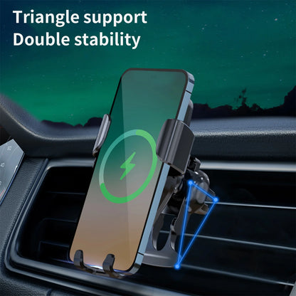 15W Fast Wireless Car Charger with Type-C Interface, Automatic Clamping Air Vent Phone Mount Holder, 360° Adjustable Rotation Car Navigation Charger for Iphone Samsung Android