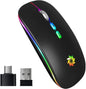 Wireless Mouse 2.4G, Black | LED Backlit Wireless Mouse, Slim Silent Rechargeable Wireless Mouse for Laptop, Computer, Macbook, with USB & Type-C Receiver