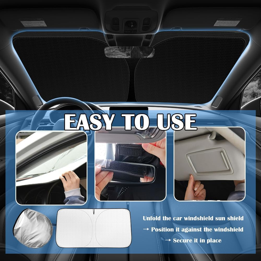 2026 Upgraded Thickened Car Windshield Sun Shade with Soccer Plaid Design,Foldable Sun Shade for Car Windshield with Storage Bag,57"X31.5" Portable Sunshade for Cars Windshields