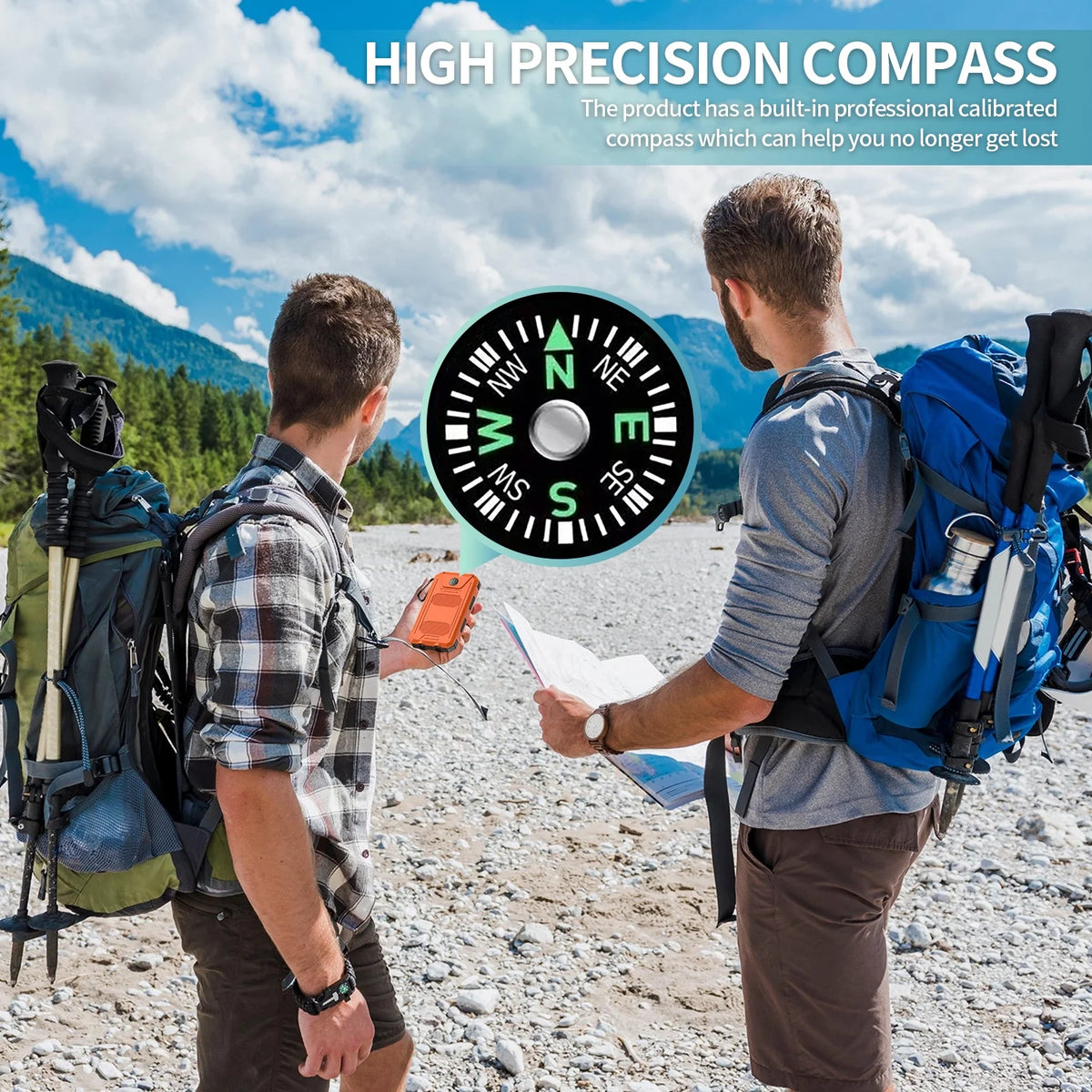 2-Pack Solar Power Bank, 10000Mah Waterproof Portable Charger with Dual USB, Flashlight & Compass for Outdoor Camping
