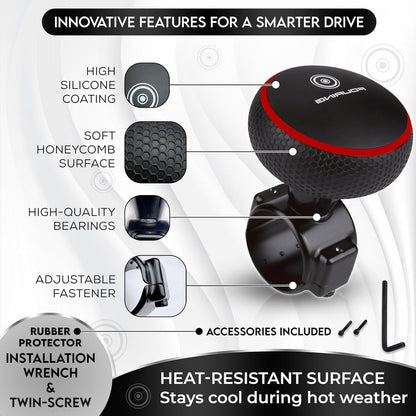 BL Steering Wheel Knob Spinner - Universal Non-Slip Fit, ABS & Premium Silicone Finish Suicide Knob with Metal Ball Bearing - Ideal for Cars, Trucks, Boats (Large- Red)