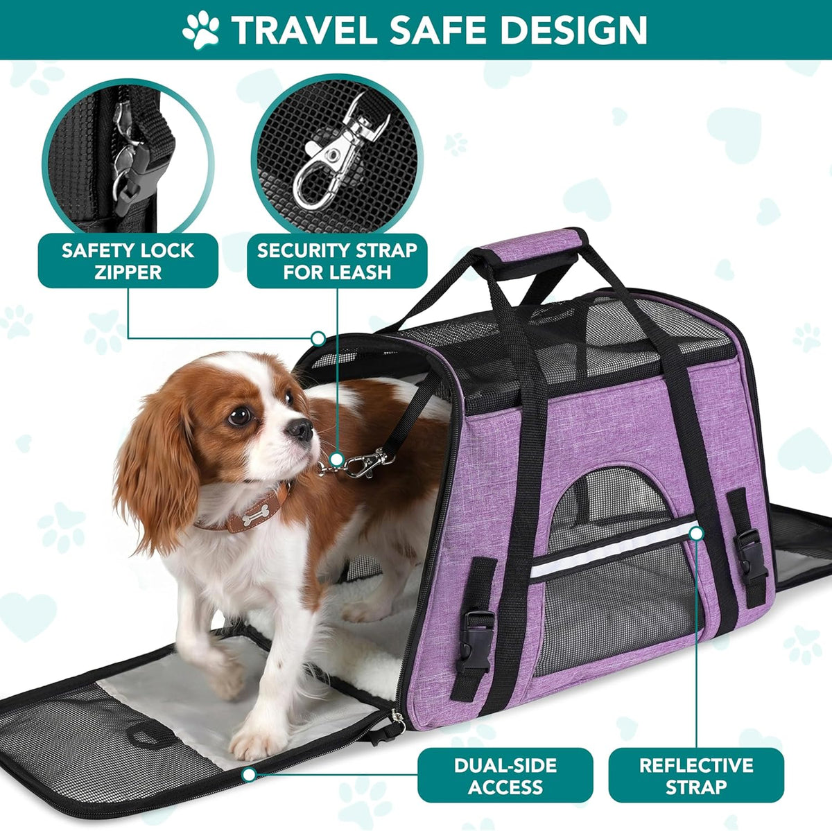 Airline Approved Pet Carrier Cats & Small Dogs, Small Heather Purple | Soft Sided TSA Travel Bag, Sherpa Bed, Breathable Mesh Ventilation, Collapsible Bowl, Fits under Seat, up to 18 Lbs