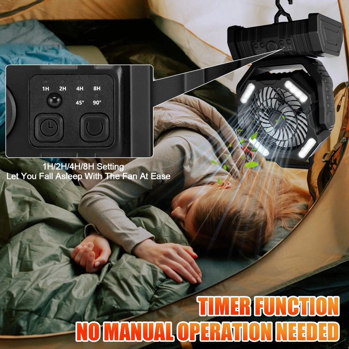 Camping Fan,Portable Fan with LED Lantern,20000Mah Rechargeable Battery Powered Fan with 270°Head Rotation, 4 Speed Tents Fan for Camping Picnic, Barbecue, Fishing, Travel, Home, Black