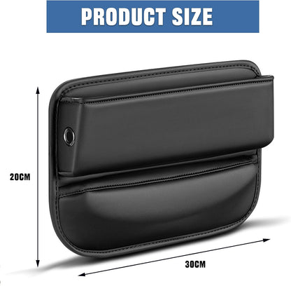 2 PCS Car Seat Gap Filler Organizer with Card Slots for Suv, Truck (Black) | Premium Leather Car Seat Gap Organizer Holder Women & Men, Cars Essentials for Phones, Cards, Keys