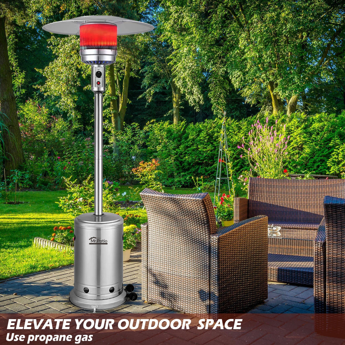 48,000 BTU Propane Patio Heater for Outdoor Use, round Table Outdoor Heater with Double-Layer Stainless Steel Burner, Wheels & Safety Shut-Off