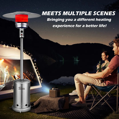 48,000 BTU Propane Patio Heater for Outdoor Use, round Table Outdoor Heater with Double-Layer Stainless Steel Burner, Wheels & Safety Shut-Off