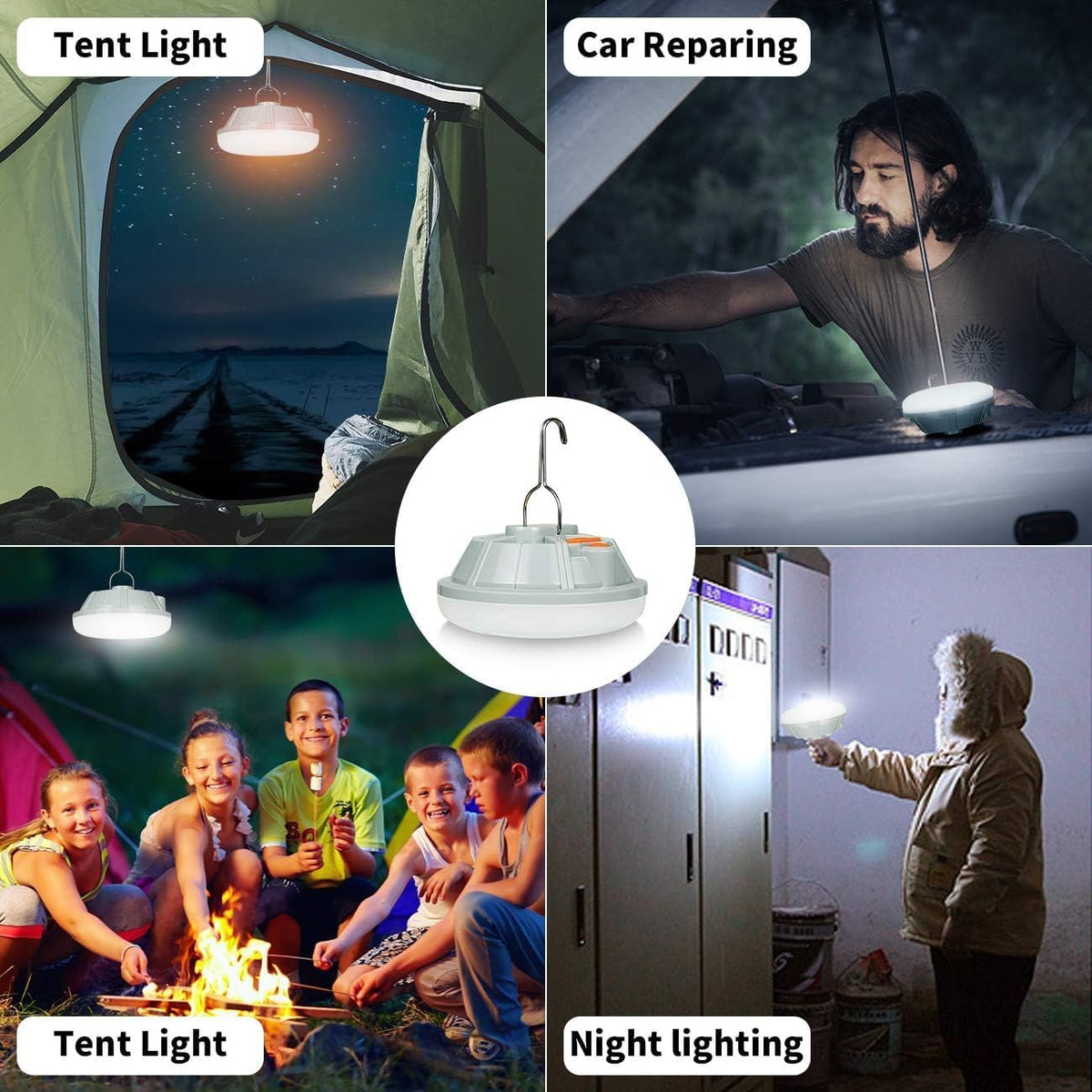 Camping Lantern Rechargeable, Portable Camping Light 4 Light Modes, IPX5 Waterproof Tent Lamp for Camping Hiking Outdoor