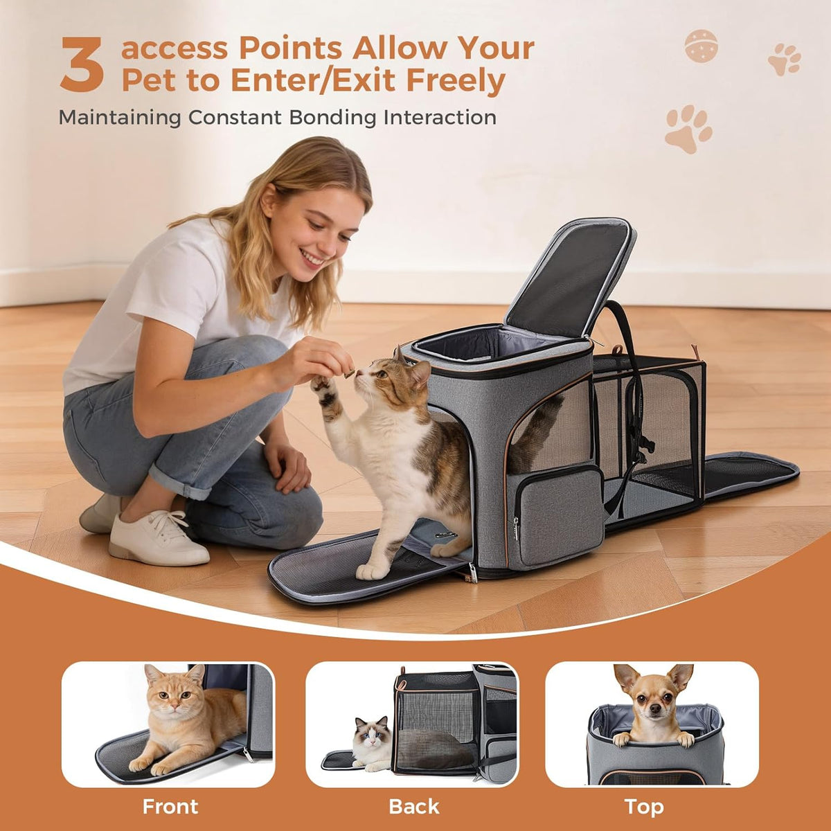 Large Cat Backpack Expandable Pet Carrier Backpack,  Dog Backpack Carrier for Small Dogs and Medium Cats, Grey