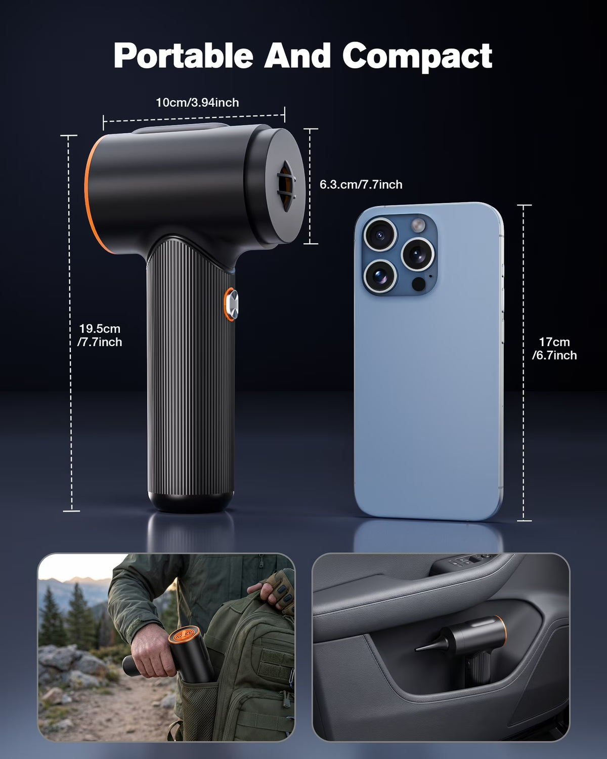 Portable Car Vacuum, Handheld Vacuum Cleaner with Brushless Motor, Car Handheld Vacuum for Home, Car, Office