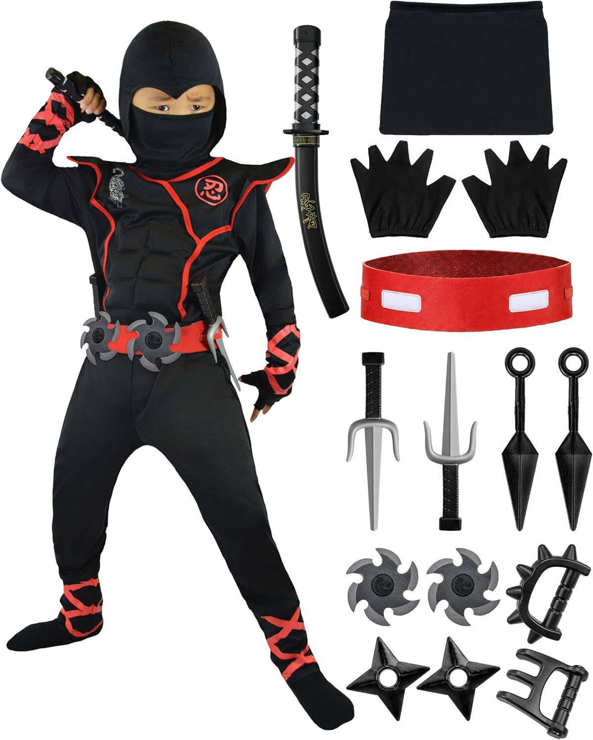 Halloween Ninja Costume, Ninja Outfit Set for Kids, Halloween Costumes for Boys Dress up Party