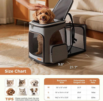 Large Cat Backpack Expandable Pet Carrier Backpack,  Dog Backpack Carrier for Small Dogs and Medium Cats, Grey