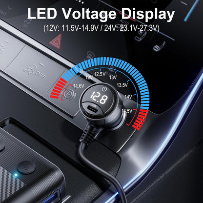 Cigarette Lighter Splitter 216W 4 Socket USB C Car Adapter | 216W PD30W & QC3.0 USB-C Fast Charge. 4 Sockets. 12V/24V. Independent Switches for Each Socket, Durable for Trucks/Cars.