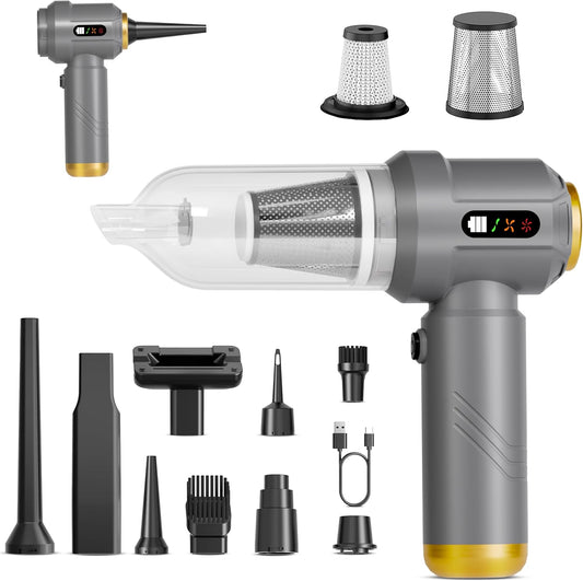 Handheld Vacuum Cordless Vacuum Cleaner with 9 Extensions, 18000Pa Brushless Suction & Air Blower (2-In-1), 7800Mah Battery, Steel+Hepa Filter, Car Vacuum, Dust Buster for Interior, Home & Pet Hair