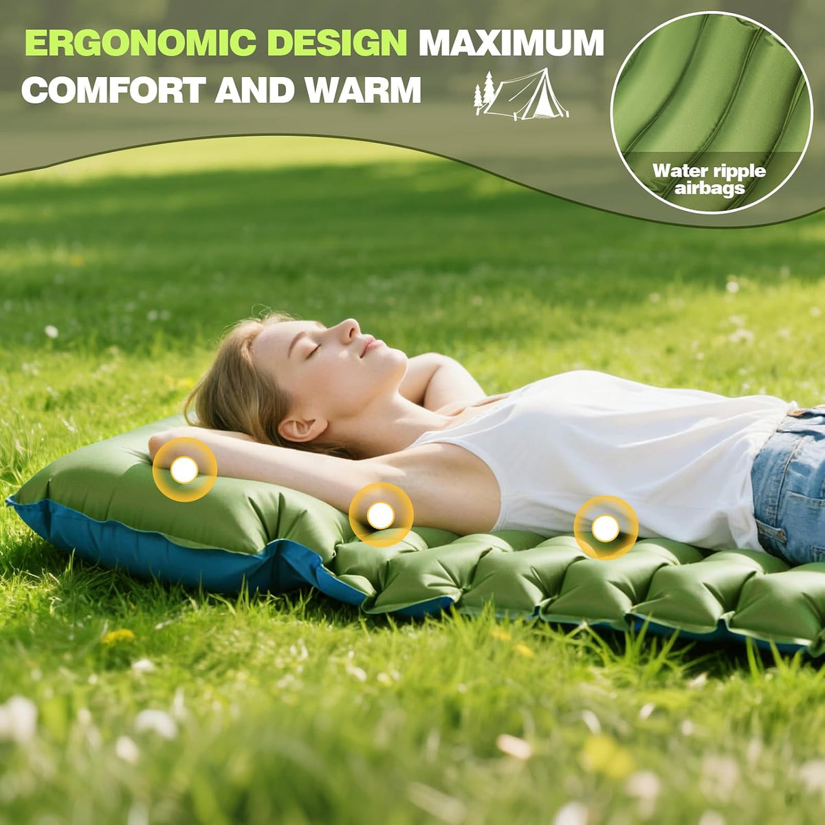 Ultralight Sleeping Pad for Camping, Camping Mat with Pillow | Built-In Foot Pump Inflatable Sleeping Pads Compact for Camping Backpacking Hiking Traveling Tent, Single, Green