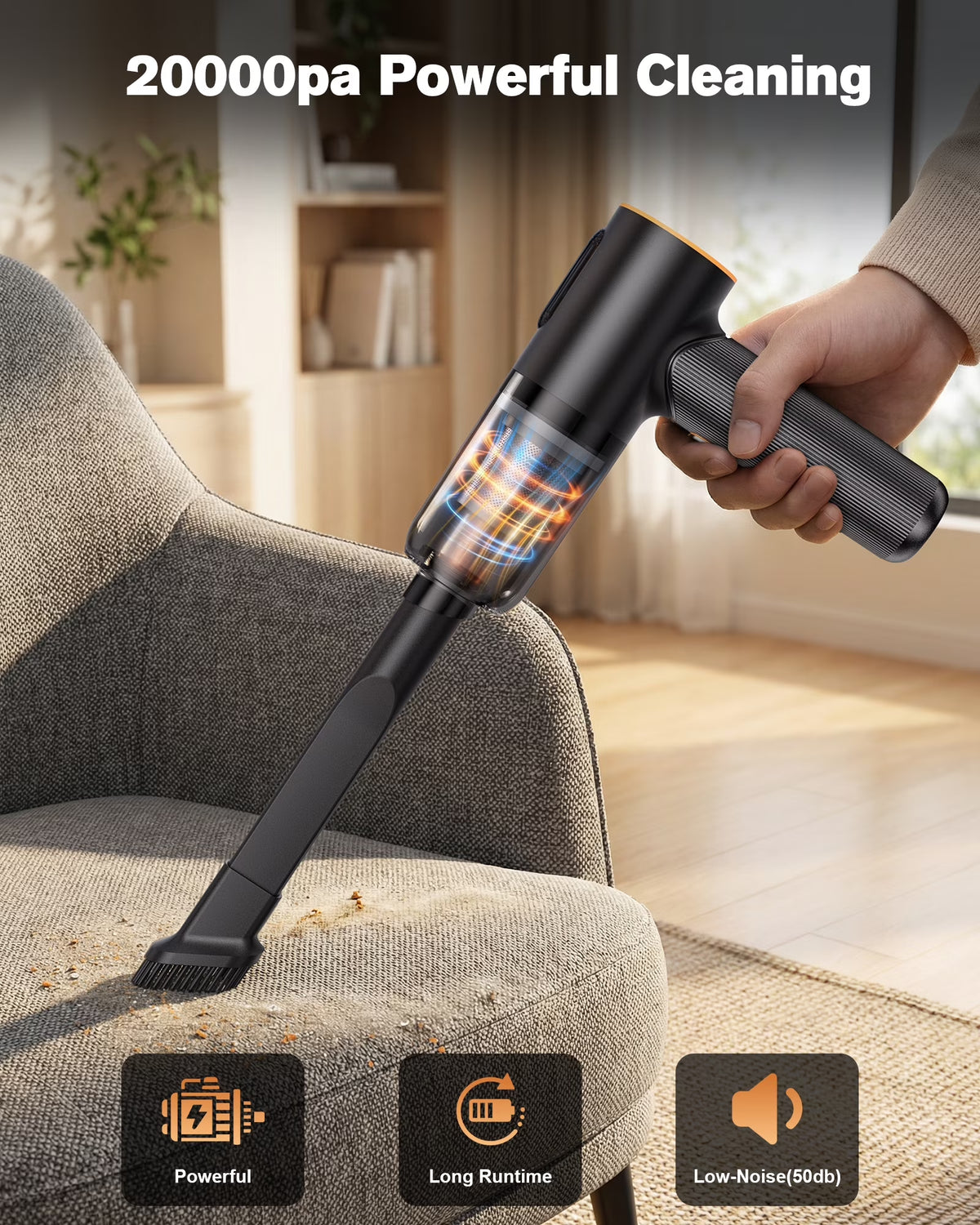 Portable Car Vacuum, Handheld Vacuum Cleaner with Brushless Motor, Car Handheld Vacuum for Home, Car, Office
