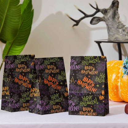 30-Pack Halloween Treat Bags for Kids Party Favor Bags, 9.1 X 5.1 X 3.1 Inch Paper Goodie Bags with Spider Web Design