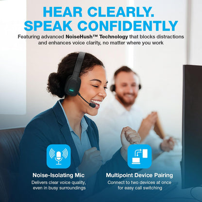 Trucker Bluetooth Headset with Microphone - Wireless Headset with Mic and Noise Canceling Technology, Adjustable Headband, for Truck Drivers, Home Office, Work and Driving