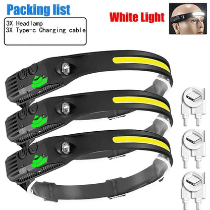 USB Rechargeable LED Sensor Headlamp COB Headlight Head Torch Work Light Waterproof Headlamp for Fishing Camping Lantern