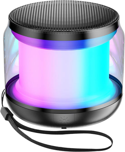 Mini Portable Bluetooth Speaker, TWS Pairing Bass LED Lights, Rechargeable | Long Playtime, Stereo Sound, BT 5.3, Home & Outdoor, AUX Input, TF Card, Lanyard, Christmas Birthday Gifts for Men Women Kids
