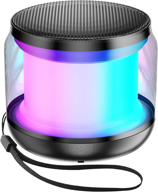 Mini Portable Bluetooth Speaker, TWS Pairing Bass LED Lights, Rechargeable | Long Playtime, Stereo Sound, BT 5.3, Home & Outdoor, AUX Input, TF Card, Lanyard, Christmas Birthday Gifts for Men Women Kids