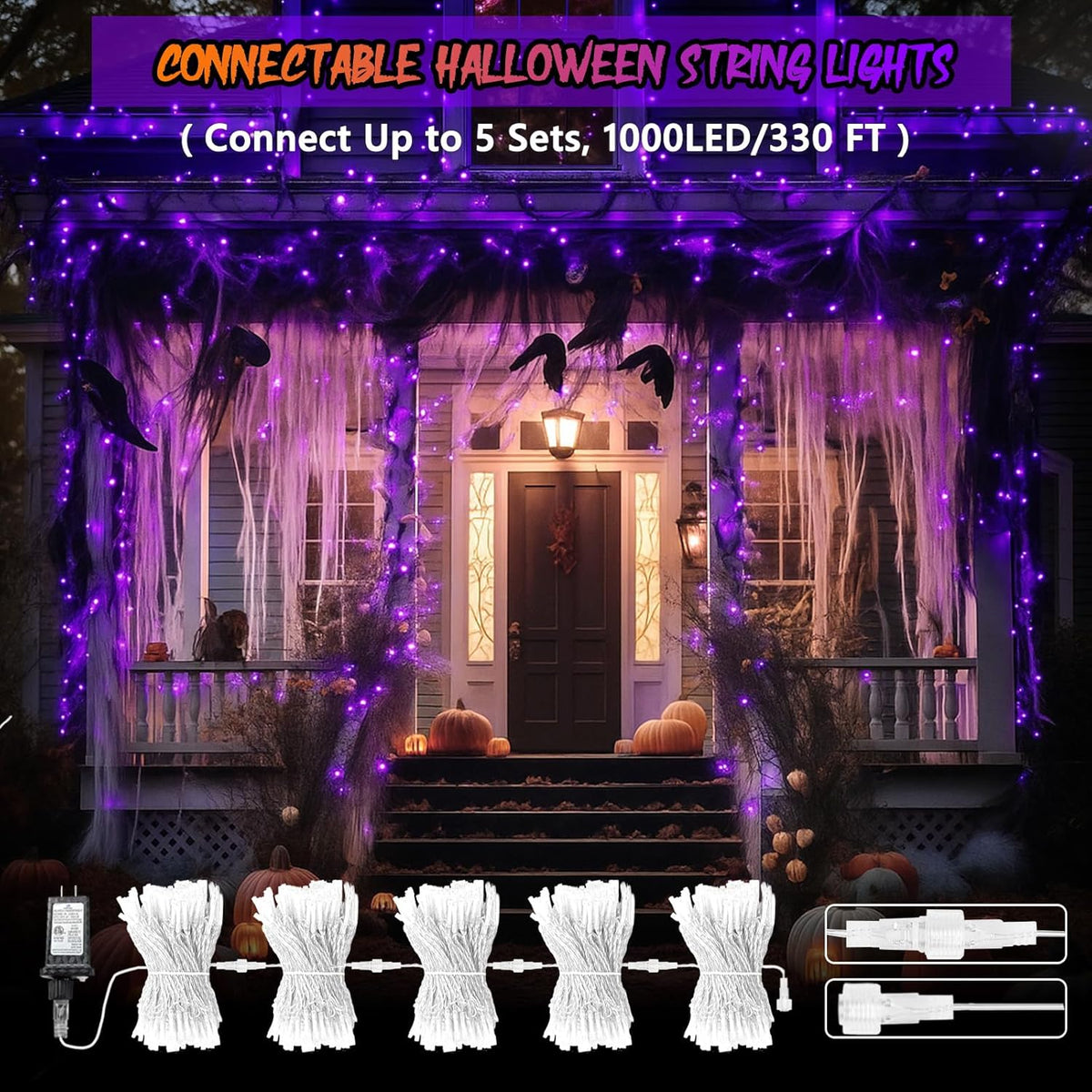 200 LED Connectable String Lights, 66FT Christmas Lights Outdoor Indoor | Purple, 13 Modes, Timer, Clear Wire Waterproof Twinkle Fairy Lights Plug in for Halloween Bedroom Patio Xmas Tree Decor