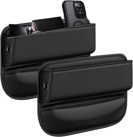 2 PCS Car Seat Gap Filler Organizer with Card Slots for Suv, Truck (Black) | Premium Leather Car Seat Gap Organizer Holder Women & Men, Cars Essentials for Phones, Cards, Keys