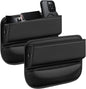 2 PCS Car Seat Gap Filler Organizer with Card Slots for Suv, Truck (Black) | Premium Leather Car Seat Gap Organizer Holder Women & Men, Cars Essentials for Phones, Cards, Keys