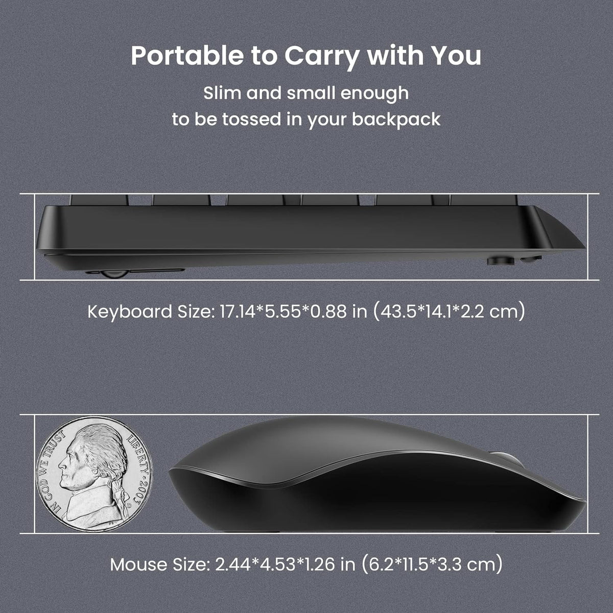 Wireless Keyboard and Mouse Combo, 104 Full-Size Adjustable Keyboard with Battery Indicator, Compact Computer Keyboard, Silent Mouse, 3 DPI, Easy to Use, for Windows, Chrome, Laptop, Computer
