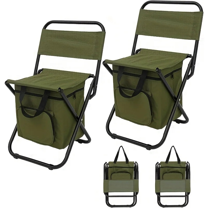 Green Large Portable Folding Camping Chair,Aluminum Alloy Bracket， Lightweight Backrest with Storage Bag, Heavy Duty Load Bearing Outdoor Seat for Camping, Hunting, Fishing, Hiking, Beach