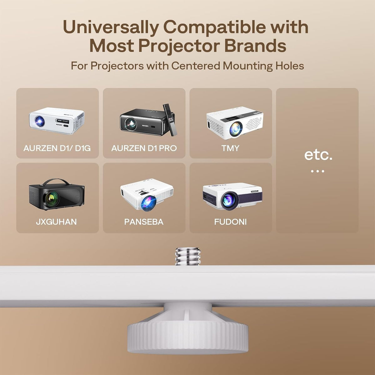 Multi-Angle Projector Stand, 180° Rotation, 1/4-Inch Screw, White | Easy Installation, Durable Build, Compatible with  EAZZE D1R, D1, D1G & Most Projectors, ¼-Inch Screw, Gimbal Stand