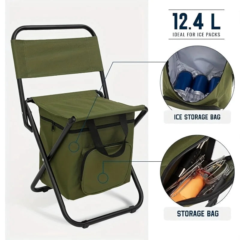 Green Large Portable Folding Camping Chair,Aluminum Alloy Bracket， Lightweight Backrest with Storage Bag, Heavy Duty Load Bearing Outdoor Seat for Camping, Hunting, Fishing, Hiking, Beach