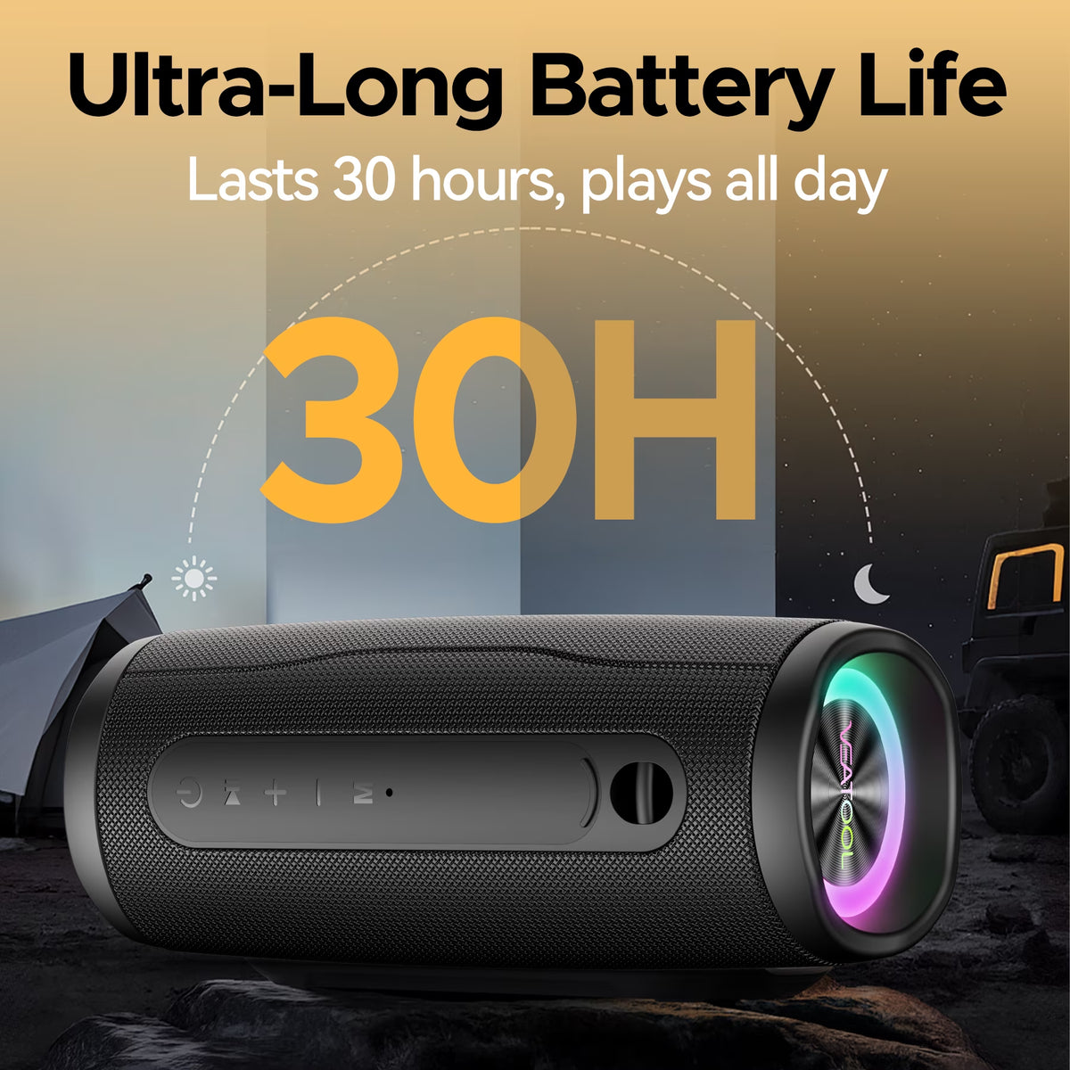 Bluetooth Speaker, Wireless Portable Bluetooth Speaker with IPX7 Waterproof, up to 30H Playtime,30W Powerful Bass,Bt5.4,Led Lights,Tws Pairing for Home/Party/Outdoor/Beach,Birthday Gift